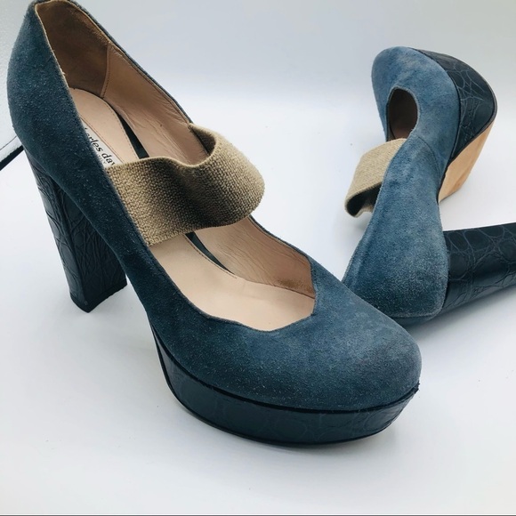 Charles David Womens Vero Cuoio Blue suede Platform Chunky Heels Size 10 - Picture 9 of 11